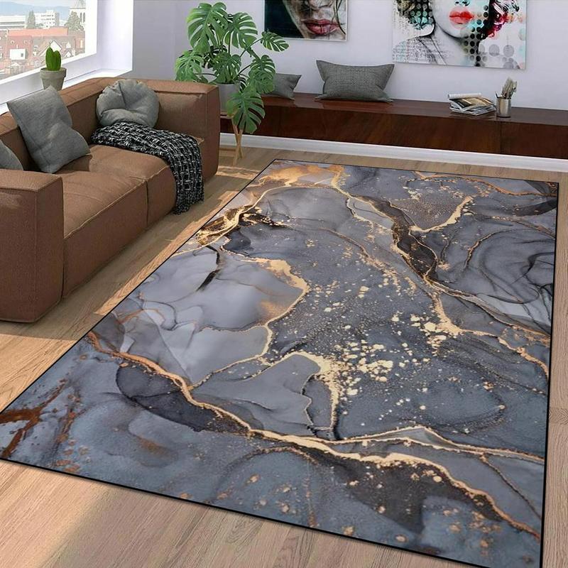 Marble Pattern Floor Mat, 1 Count Non-slip Soft Floor Carpet, Rectangle Decorative Area Rug, Machine Washable Floor Mat for Home Living Room Bedroom 0