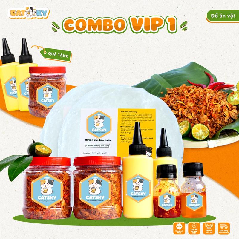 Combo Bánh Tráng Phơi Sương Catsky [VIP Siêu Topping] Ruốc Tép Khô Hành Phi Hương Vị Đậm Đà, BƠ Trứng 3 Không, Tặng Thêm BƠ và Ruốc Tép combobanh trang