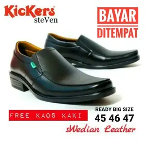 Sepatu Kickers Pantofel Steven Kerja Kantor Dinas Formal PNS Guru Casual Pria Terlaris Ready Ukuran Besar Big Size Jumbo 45 46 47 Warna Hitam & Coklat Muda / Tan Shoes