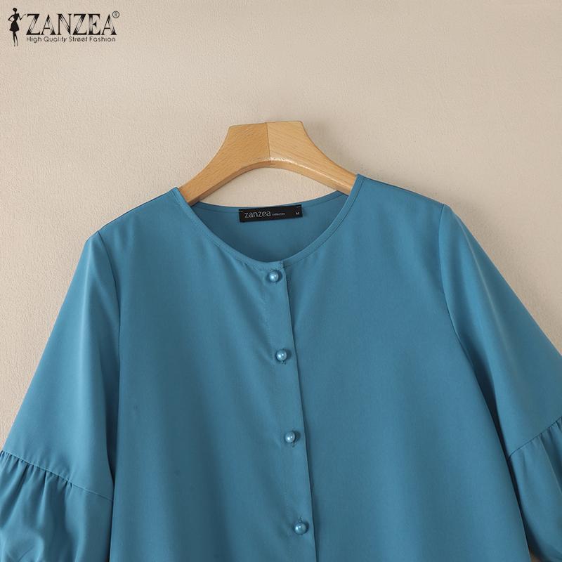 Váy Thường Ngày Cho Kỳ Nghỉ Của Phụ Nữ, ZANZEA, Tay Áo 3 / 4, Cổ Thuyền Chiều Dài Giữa Bắp Chân, Màu Trơn Váy Hàng Ngày 6