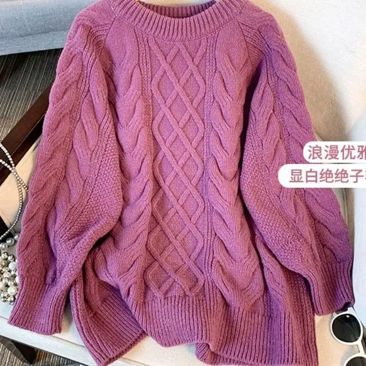Áo Len Dệt Kim Cáp Màu Trắng, Ngoại Cỡ, Dành Cho Phụ Nữ, Mùa Thu Và Mùa Đông, Dày Dặn, Thích Hợp Cho Cô Gái Đầy Đặn, Giấu Bụng, Hiệu Ứng Bó Sát Phong Cách Thoải Mái, Dài Tay, Áo Đồ Lót 1