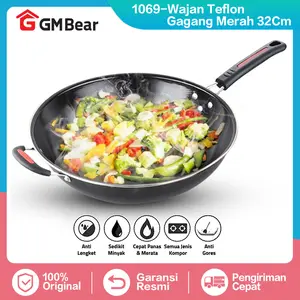 GM Bear Wajan Penggorengan 32cm Panci Gagang Merah 1069 Penggorengan Wok Teflon Wokpan Anti Lengket