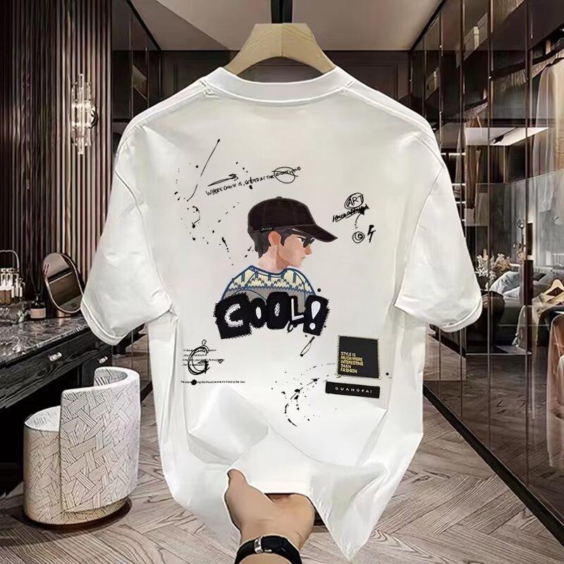 Product Introduction of Cotton 250gsm summer short sleeved T-shirt for men, casual, trendy, fashionable, printed T-shirt, round neck, sports, breathable 5