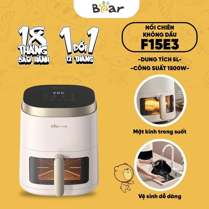 [KOC] Nồi chiên không dầu Bear 5L 1500W QZG-F15E3 - Cảm ứng - 1500W