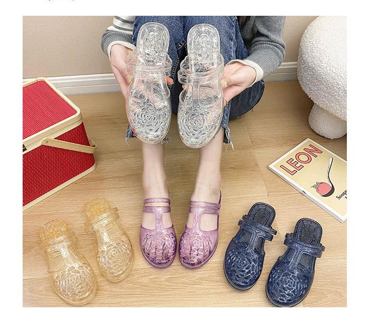 Product Introduction of Dép Lê Thời Trang, Xuyên Biên Giới, Dành Cho Nữ, Mặc Ngoài Trời Mùa Hè, Mũi Tròn, Khoét Lỗ Phẳng, Màu Trơn Chất Liệu PVC Trong Suốt, Phong Cách Thường Ngày Dép Lười Nữ 13