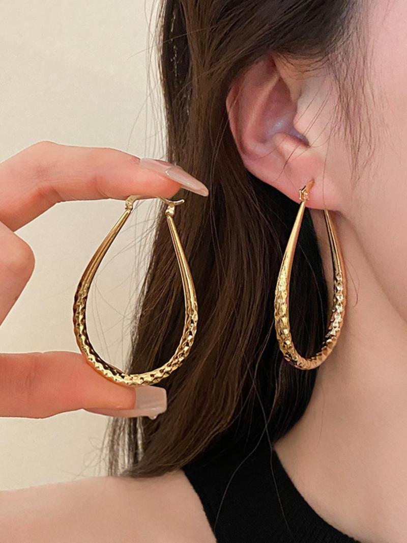 Product Introduction of Women's Elegant Texture Metal Design Hoop Earrings, Exquisite Trendy Hoop Earrings, Gorgeous Jewelry As Birthday Gift for Girlfriend 8