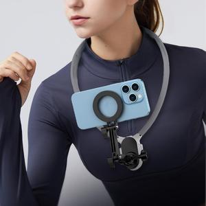 Magnetic Neck Mount, Hands-free Magnetic Neck Mount, Secure Holder for Phones, Suitable for Vlogging, Compatible with iPhone 15/14/13/12 Series, Phone Mounted