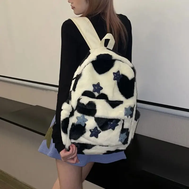 tas ransel y2k vintage tas sekolah korea style vintage ransel bulu wanita lucu tas ransel sekolah tas wanita Backpack 5
