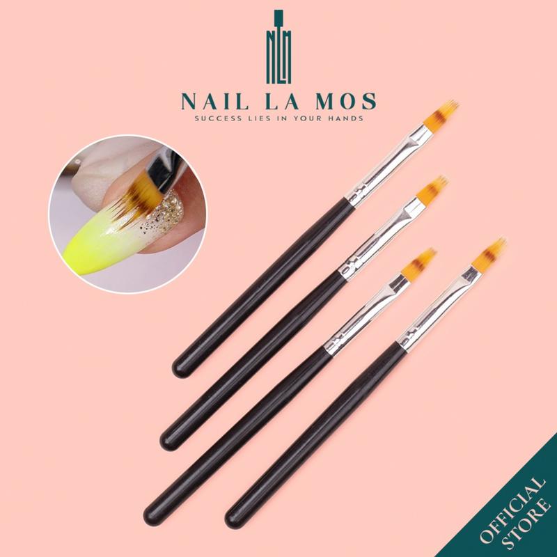 Cọ ombre đầu dẹt cán nhựa đen - Cọ nails trang trí dành cho thợ làm móng