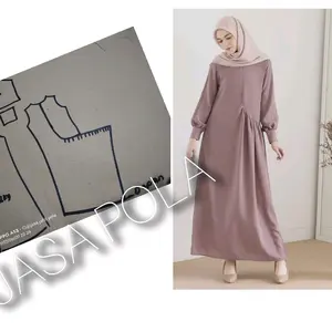 pola instan gamis kerut samping Menjahit