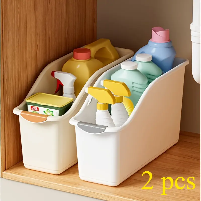 2pcs Curved Plastic Multifunctional Storage Bins Set - Ideal for Home Organization and Cleaning Products - Baskets, Bins & Containers Boxes Organiser 3