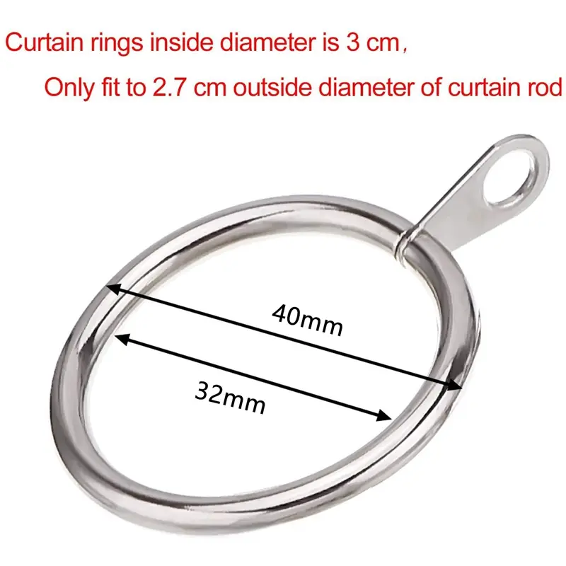 Vòng rèm kim loại, 40 chiếc, cho rèm và cực, vòng mắt xích trượt treo, đường kính trong 32mm, màu bạc 2
