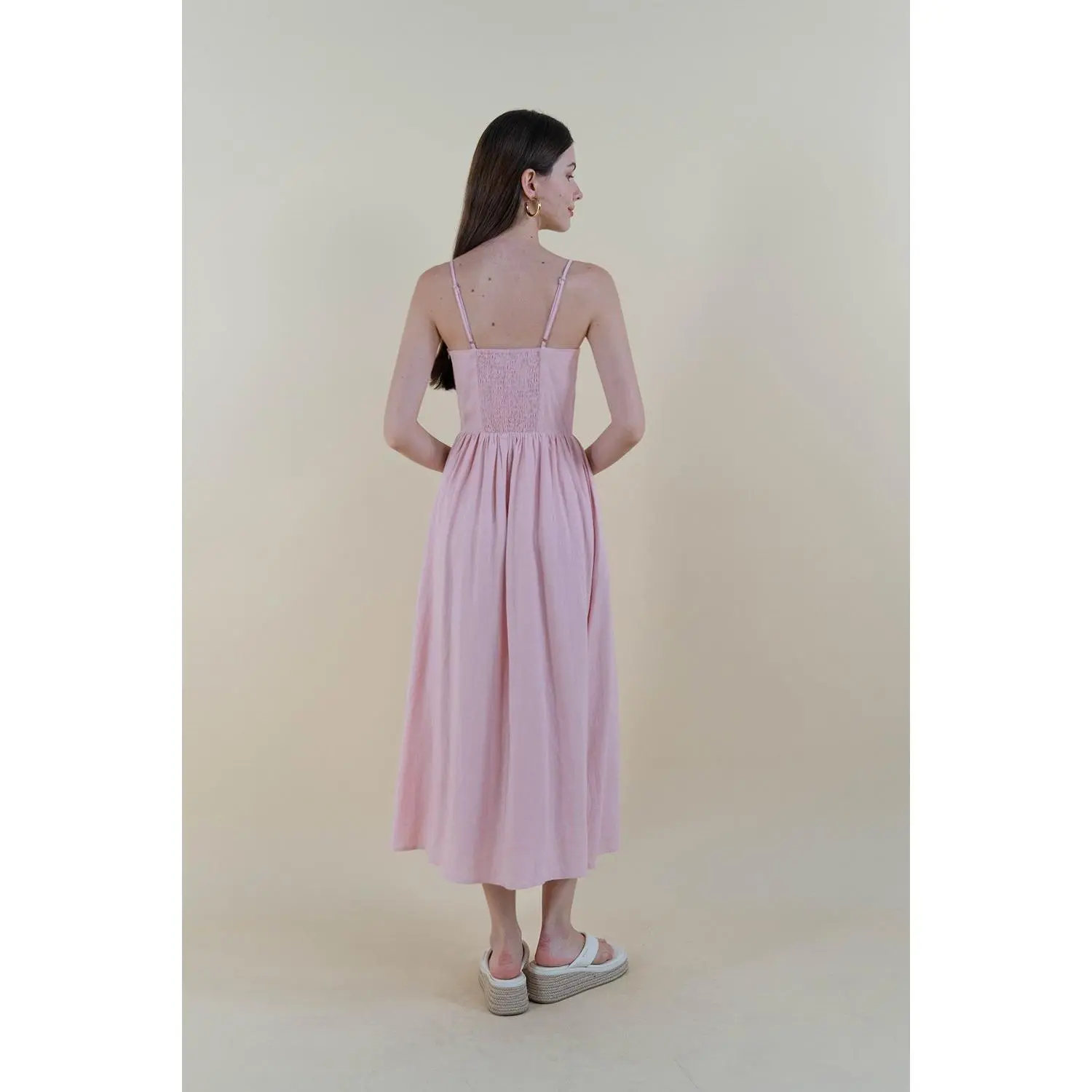 BELLE LINEN DRESS PINK  TWL - TikTok Shop Singapore