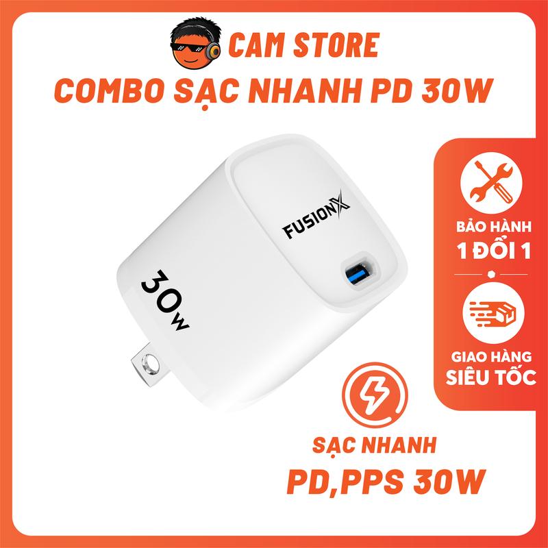 Combo Sạc Nhanh FUSIONX 30W - Sạc Nhanh PD, PPS 30W + Cáp Sạc Nhanh C-C, C-L Bọc Dù Hàng Mới Chính Hãng Bảo Hành 3 Tháng | FUSIONX C03 30W