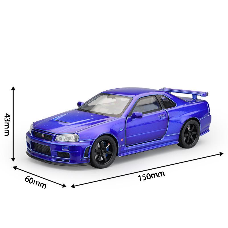 Product Introduction of 1:32 Scale Nissan GTR R34 Alloy Car Model Diecast Car Sound Light Car Lovers Collection Kids Birthday Gift Metal Boys Toys 8
