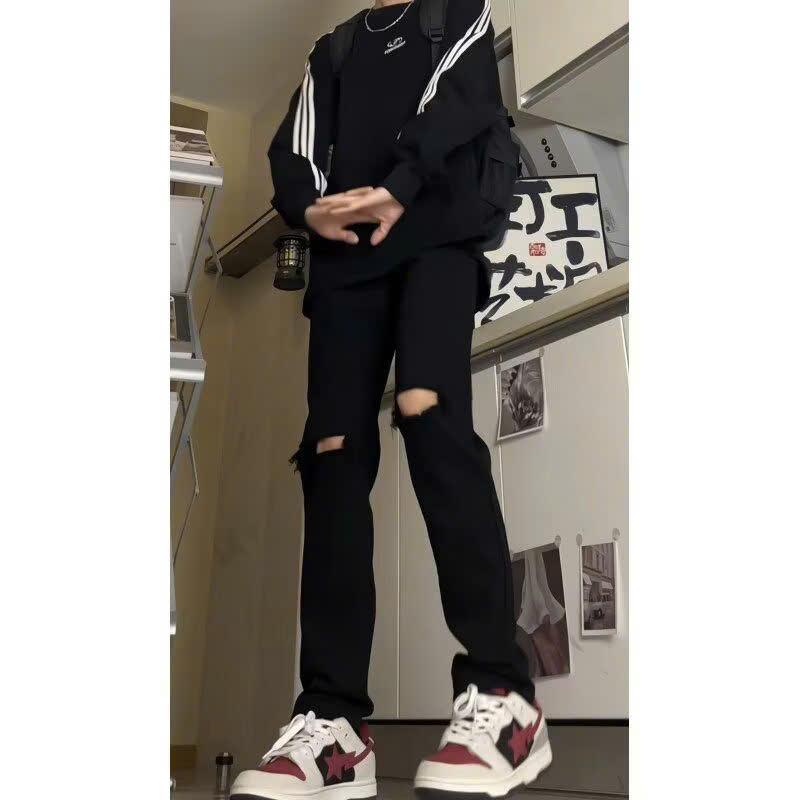 Quần jean nam hàn quốc Rách gối phối zip chân quần jeans skinny jean màu đen Mã 103 zip