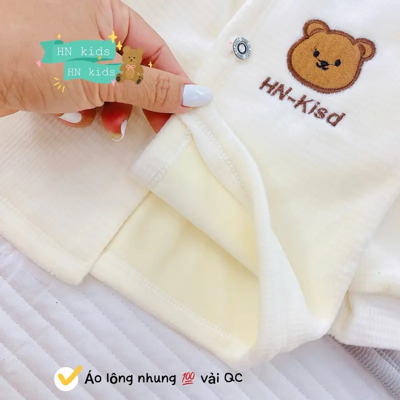 Áo Khoác Nỉ Nhung Cổ Tàu Dày Dặn Lót Lông Ấm Mềm Mịn HN Cho Bé Trai Bé Gái 3Kg~ 14Kg Mặc Mùa Đông - Voi, Len 1