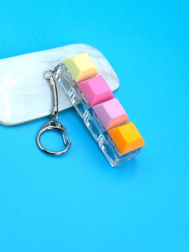 Product Introduction of Fun Keycap Keyboard Keychain As Summer Outfits 2024, Punk Style Keyboard 4 Keys Toy Keychain for Women & Men, Summer Fashion Accessories for Daily Use for Decompression Gift 1