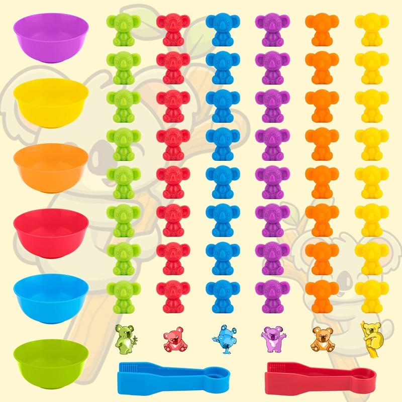 Counting Koala Toys Matching Game with Sorting Bowls, 1 Set Manipulatives Montessori Learning Toys, Color Classification and Sensory Game Set for Kids Play, Christmas Gift 3
