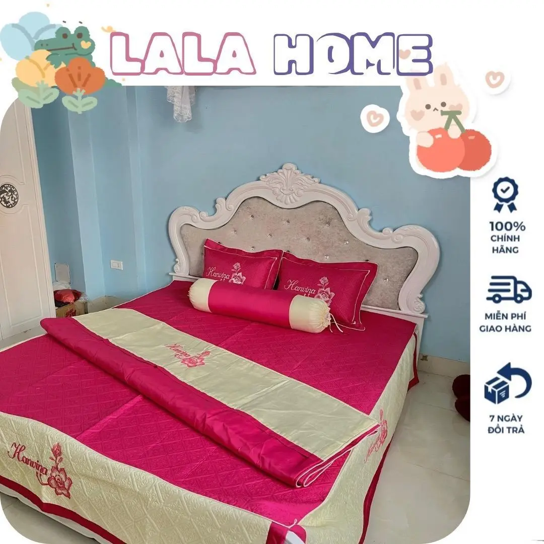 Bộ ga gối satin 3 món trần bông thêu hoa được chọn mẫu