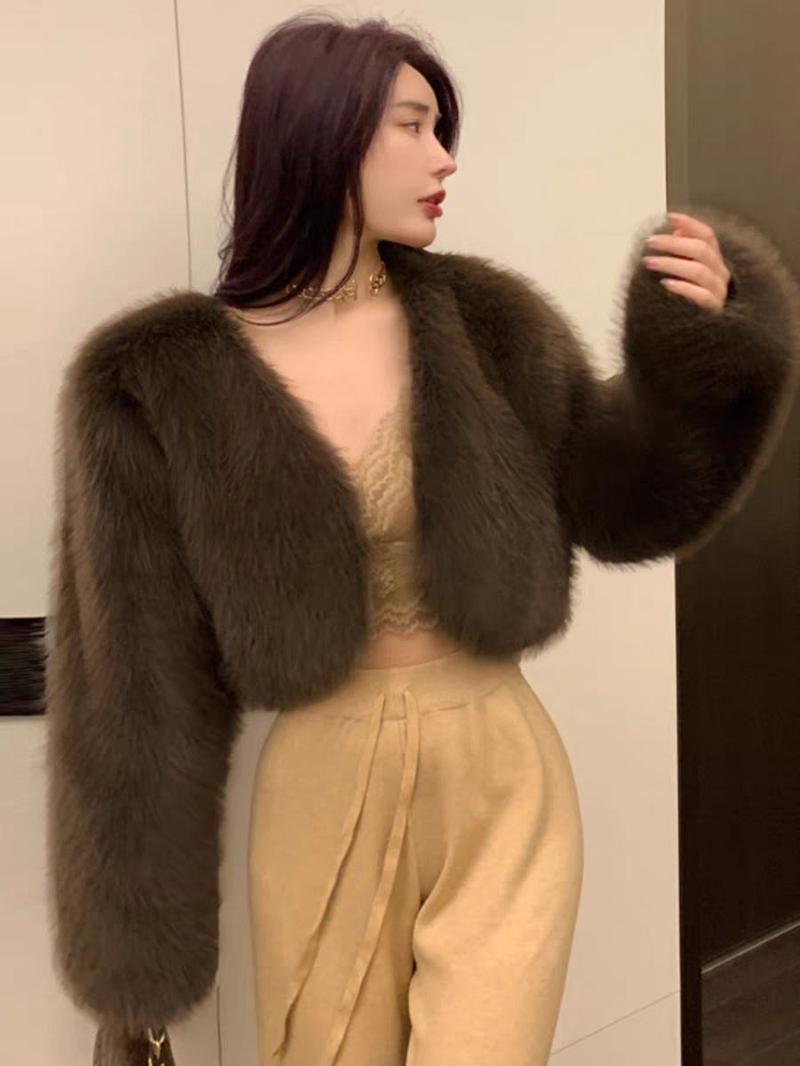 Product Introduction of Autumn and Winter New Imitation Fox Fur Young Furry Coat Fur Short Women's All-Match Top Thickened Winter Womenswear Jackets Comfort Outerwear Longsleeve Basic Minimalist 7
