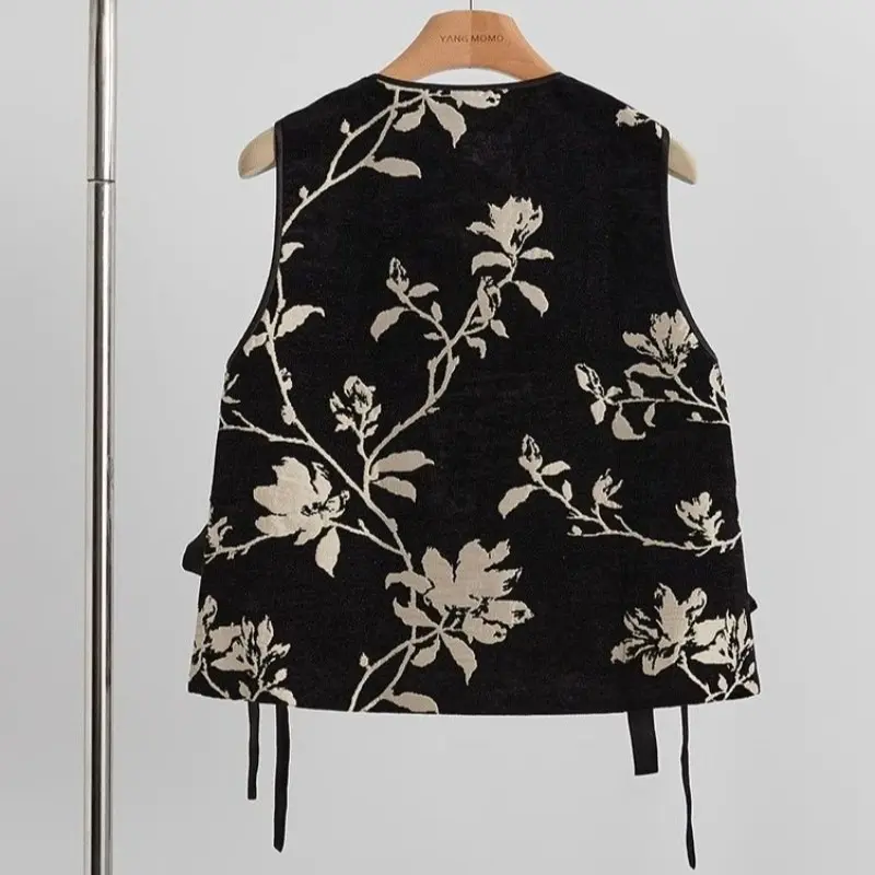 Áo Vest Jacquard Thiền, Phong Cách Trung Quốc Mới, Cao Cấp, Cổ Điển, Thiết Kế Độc Đáo, Thời Trang, Thanh Lịch, Có Thắt Lưng, Dành Cho Nữ 1