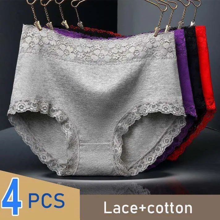 4Pcs Women Underwear High Waist Cotton Panties Plus Size Soft Breathable Panties Lingeries Panty Shorts Underpant Lady