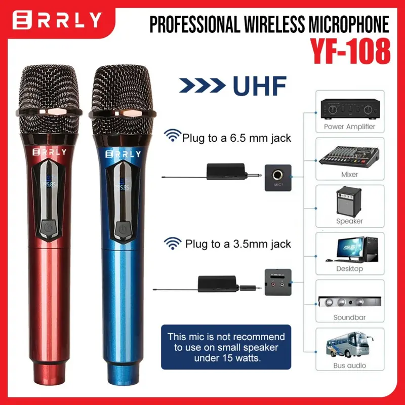 ERRLY YF-108 Mic Microphone Karaoke Profesional Wireless UHF Mic Chargeable Microfon YF108 KARAOKE KTV Charge 2