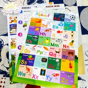 Poster Edukasi Anak Balita PAUD TK SD /Hijaiyah Huruf ABC Angka Hewan Berhitung Penjumlahan Pengurangan Perkalian Pembagian