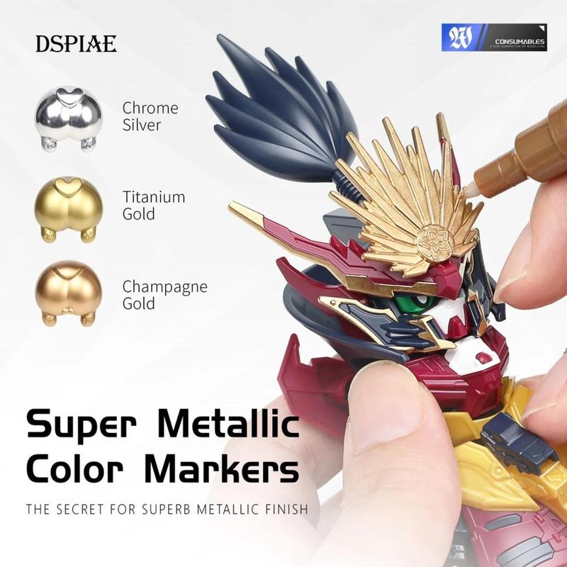 Product Introduction of DSPIAE MKS Super Metallic Color Chrome Silver Titanium gold Champagne gold Color Marker Pens for Gundam Model Painting DIY Tool 9