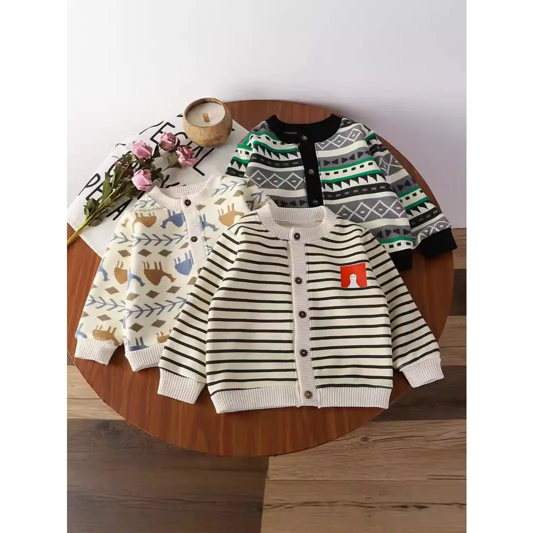 Áo Khoác Cardigan Trẻ Em, Dệt Kim, Lót Lông Cừu, Thích Hợp Cho Mùa Thu Và Mùa Đông, Cho Bé Trai Và Bé Gái, Cổ Tròn, Mỏng Và Dễ Phối Đồ, Thời Trang, Quần Áo Trẻ Em