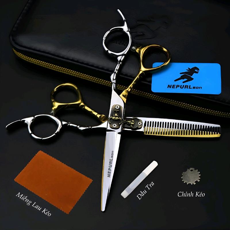  Kéo Cắt Tóc Chuyên Nghiệp Đầu Trâu Cao Cấp  NEPURL Màu Trắng Vàng Uốn Tóc 