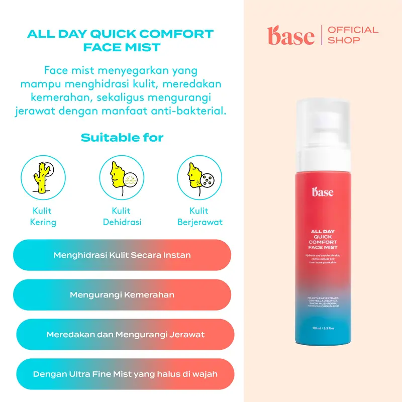 [LAGI VIRAL] BASE All Day Quick Comfort Face Mist Hypochlorous Acid Anti bakteri lawan Jerawat &  Iritasi 2