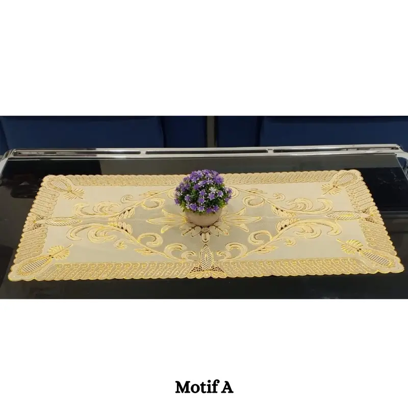 Taplak Meja Tamu Motif Emas ukuran 43 cm x 80 cm Tahan air Tahan minyak Modern Square Taplak Meja Bunga 4