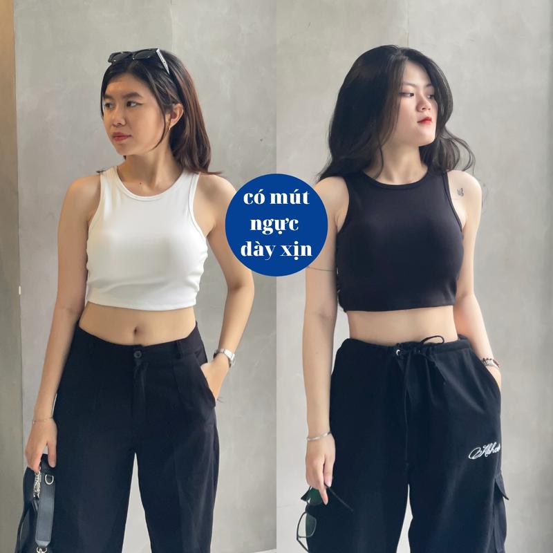 Áo croptop có mút ngực kiểu ba lỗ ngược trơn basic gợi cảm áo thun ba lỗ nữ cổ tròn sexy vải borip mềm mịn LCH