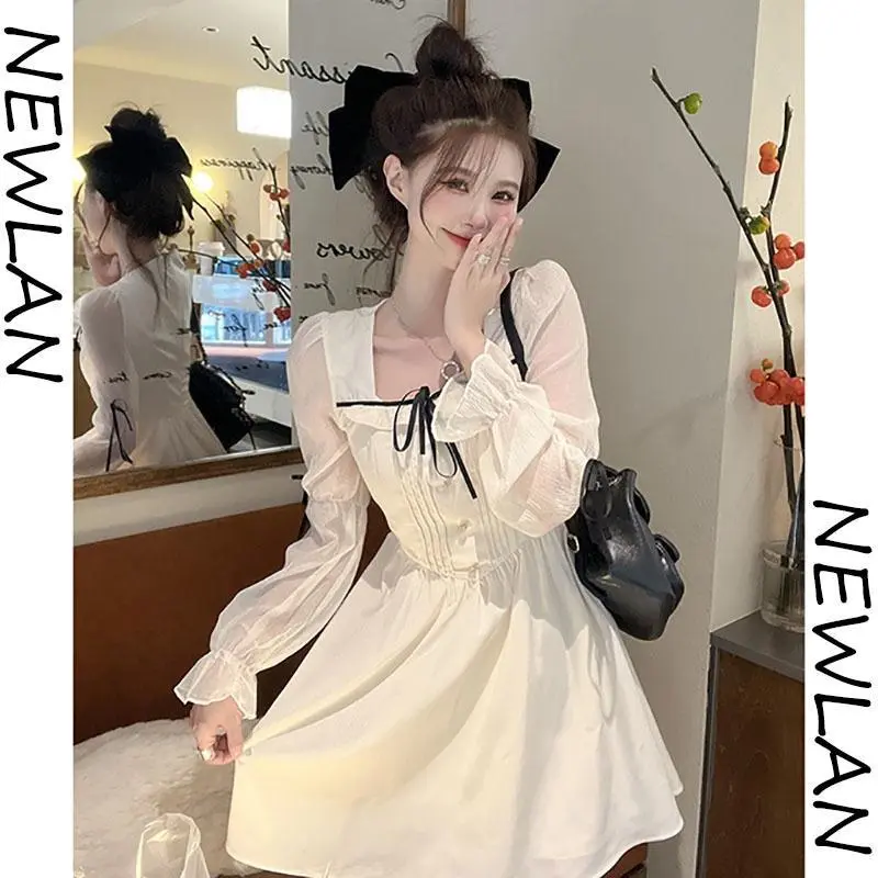 Newlan QZ078 sexy import kekinian pendek wanita korea dress /dress wanita casual dress/dress korean style/dress sexy import kekinian pendek wanita korea/dress pesta/gaun lengan bengkak/gaun vintage kasual/retro dress 4