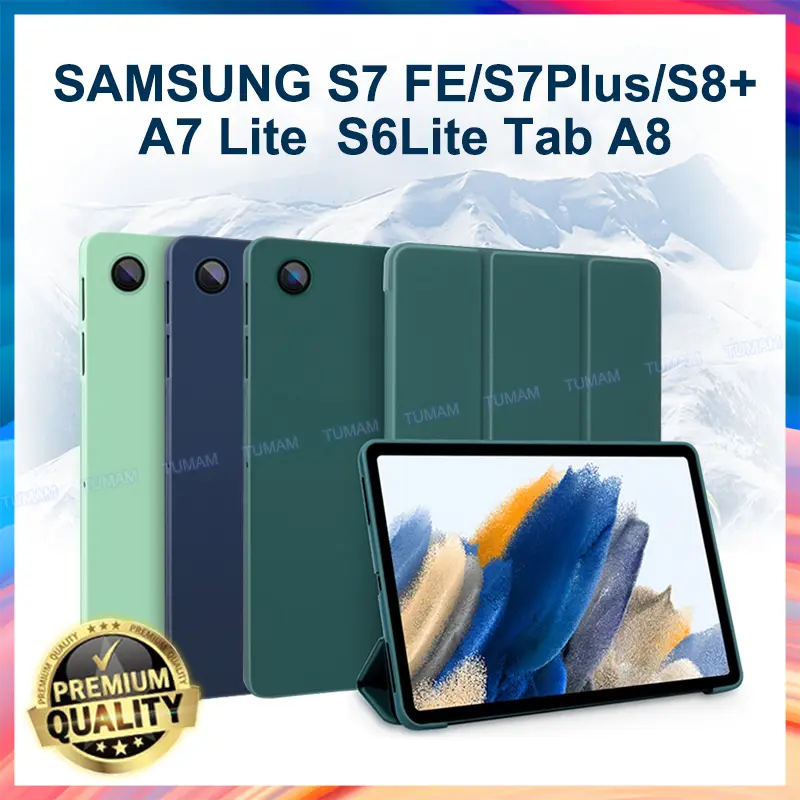 For Samsung Galaxy Tab A9 8.7 X110 X115 X117 A9 Plus X210 X216B X218U S9 FE X710 X716B X718U S9 Plus 12.4 X810 X816B S6 Lite P613 P615 P619 S7 FE T736 S7 Plus S8+ A8 10.5 X200 X205 A7 Lite 8.7 T225 T220 Casing Shockproof Soft PU Cover Tri-Fold Tablet case