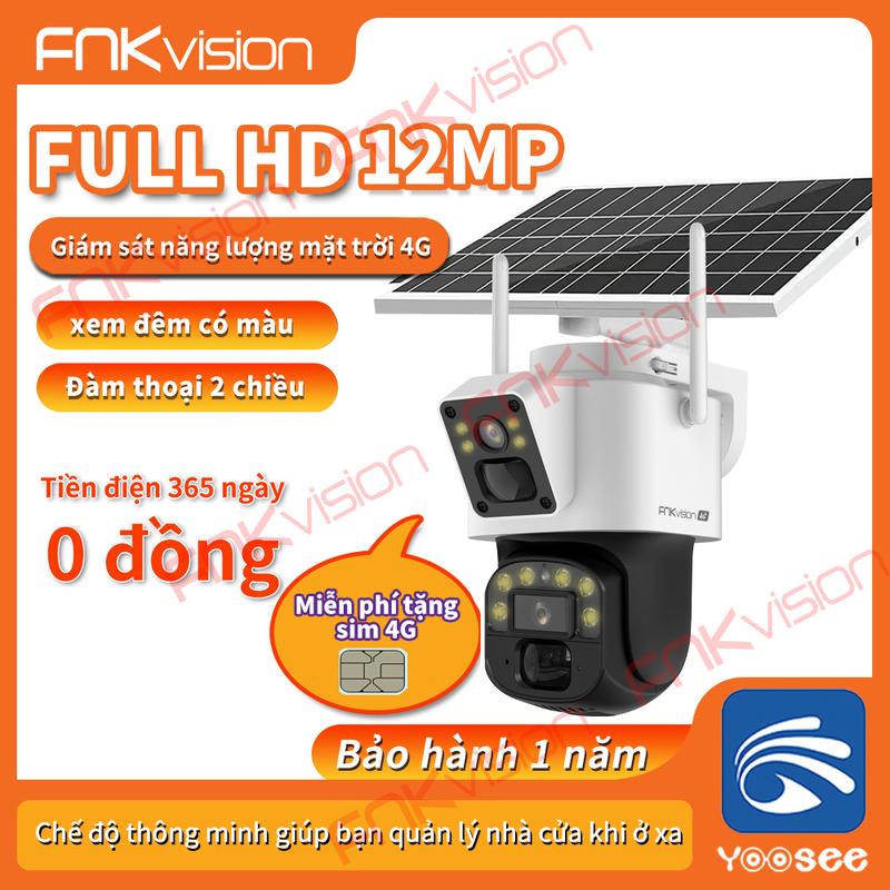 FNKvision Camera năng lượng mặt trời sim 4G Yoosee 12MP xem đêm có màu 0 đồng tiền điện bảo hành 1 năm
