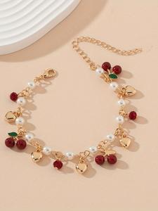 Pulsera de cuentas con diseño de cerezas y corazones, Bisutería para fiestas, Decoración para ropa diaria, Joyería comodín y exquisita para regalo de cumpleaños