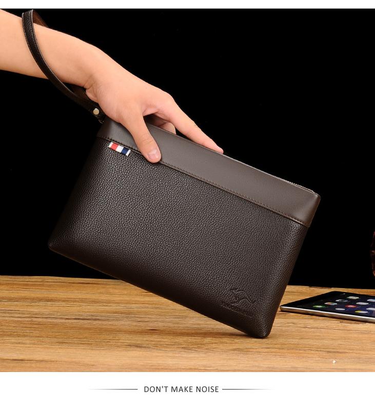 Product Introduction of Kangaroo Men's Handbag Fashionable Casual Large Capacity Clutch Male Clutch Male Clutch Soft Leather Envelope Bag Men's Bag 23
