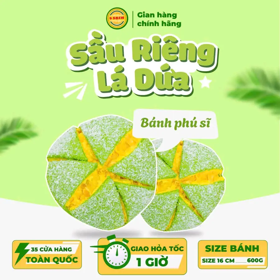[Size 16cm] Bánh Phú Sĩ Sầu Riêng Lá Dứa 9 Sạch