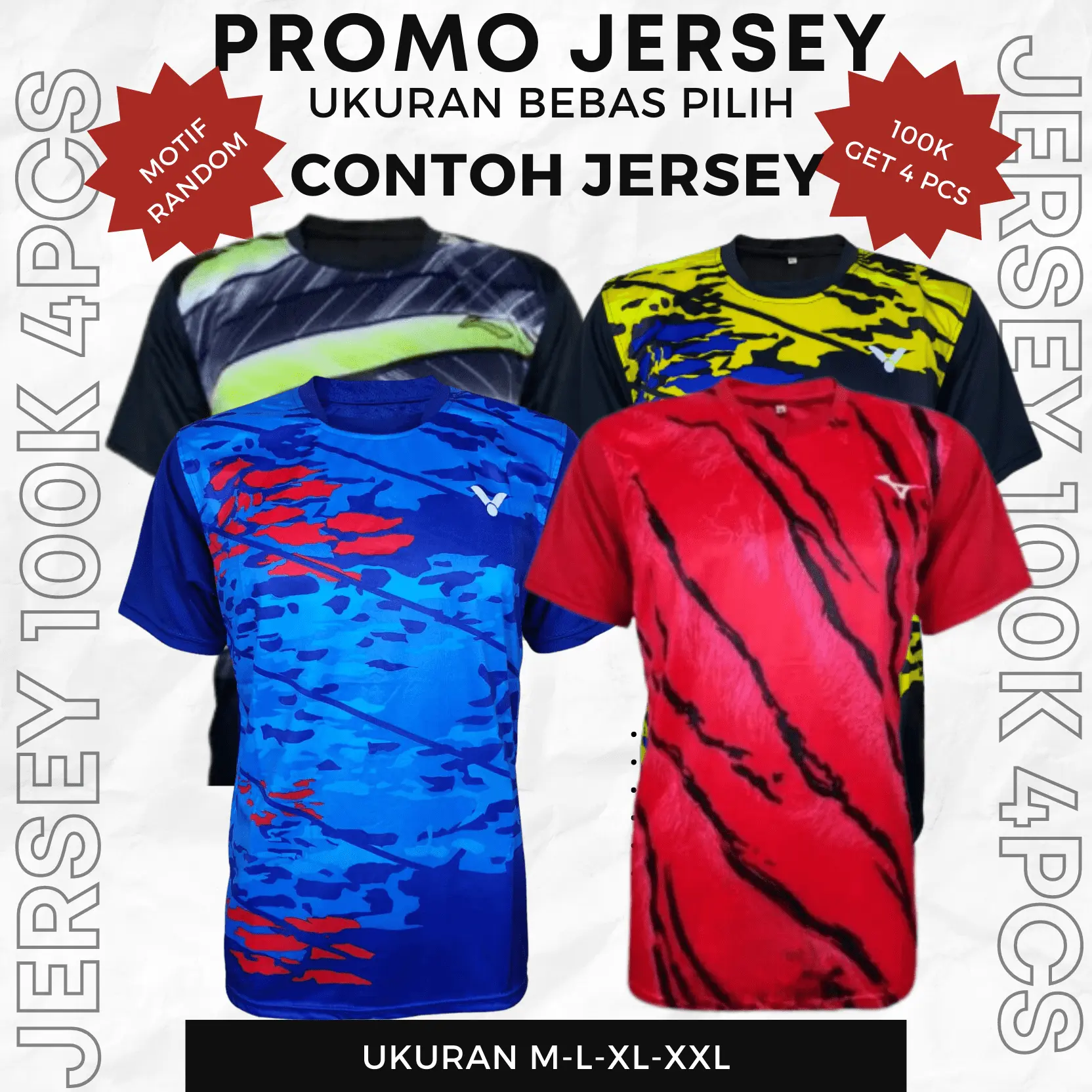 JPR-02 JERSEY 100RB GET 4 PCS | UKURAN BEBAS PILIH | MOTIF RANDOM | BUKAN BARANG BEKAS | BARANG BARU | PREMIUM | 100K GET 4PCS