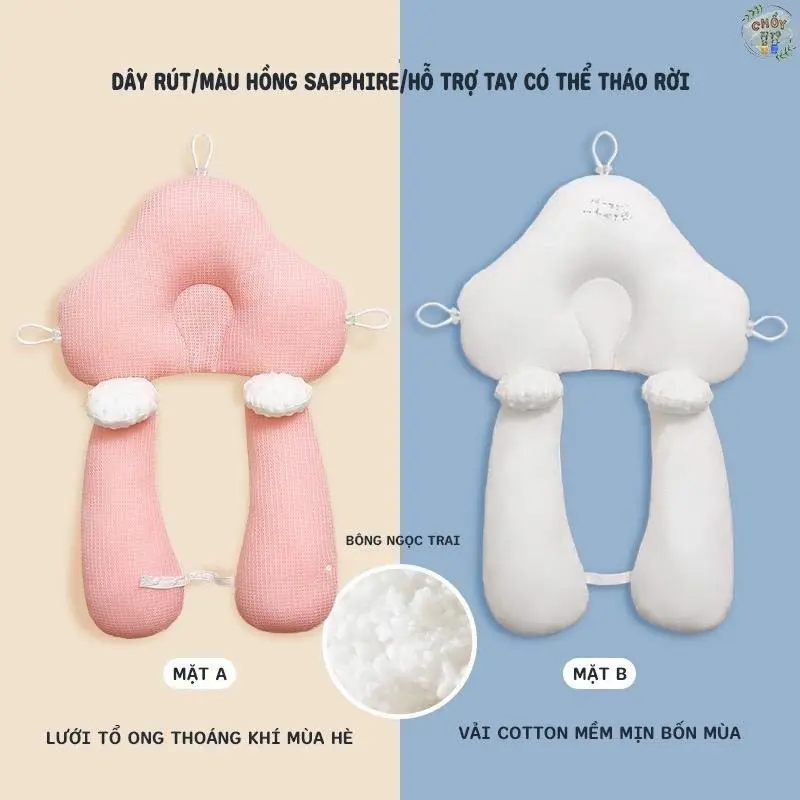 Gối chữ u cao cấp rất mềm có dây rút cho bé yêu ngủ ngon đỡ giật mình Nhộng Chũn