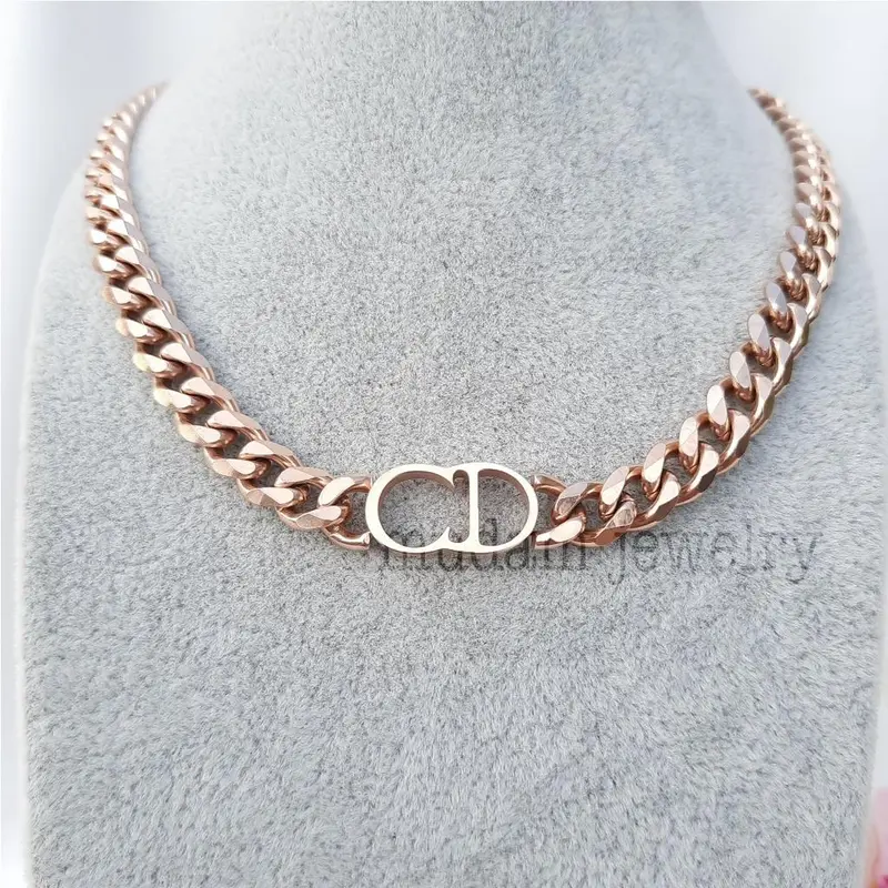 Kalung Rantai Titan Model CD Tersedia Warna Rose Gold, Gold dan Silver Anti karat Aksesoris Elegan Titanium Asesoris Wanita 0