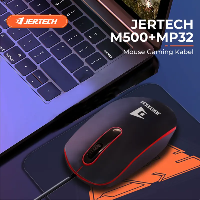JERTECH Paket Bundle Mouse Gaming M500 Plus Mousepad Computer MP32 Lampu LED RGB Kabel Optical Button 1