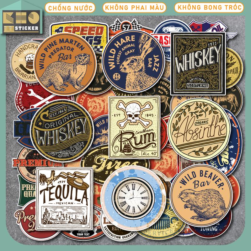 Combo 50 Sticker Vintage Label chống nước sticker dán laptop, điện thoại, đàn guitar, mũ bảo hiểm, vali. MSP: ST47