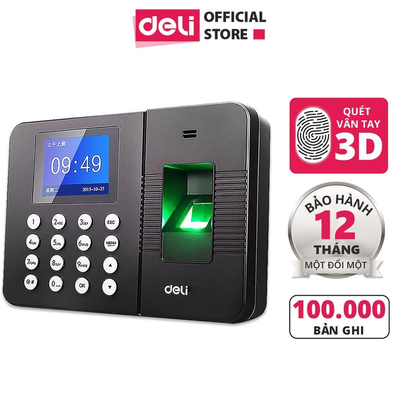  Máy Chấm Công Quét Vân Tay Deli Chính Hãng - Màn Hình 2.4 Inch Cổng Kết Nối USB - Nhiều Ngôn Ngữ - E3960 
