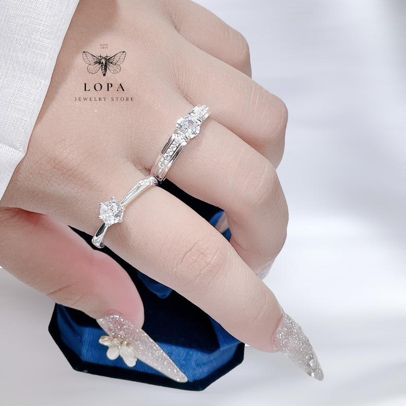    Hộp Xinh  Nhẫn đôi nam nữ Bạc LoPa dáng nhẫn nam đá nữ trơn đá tình yêu Bạc LoPa sk80 