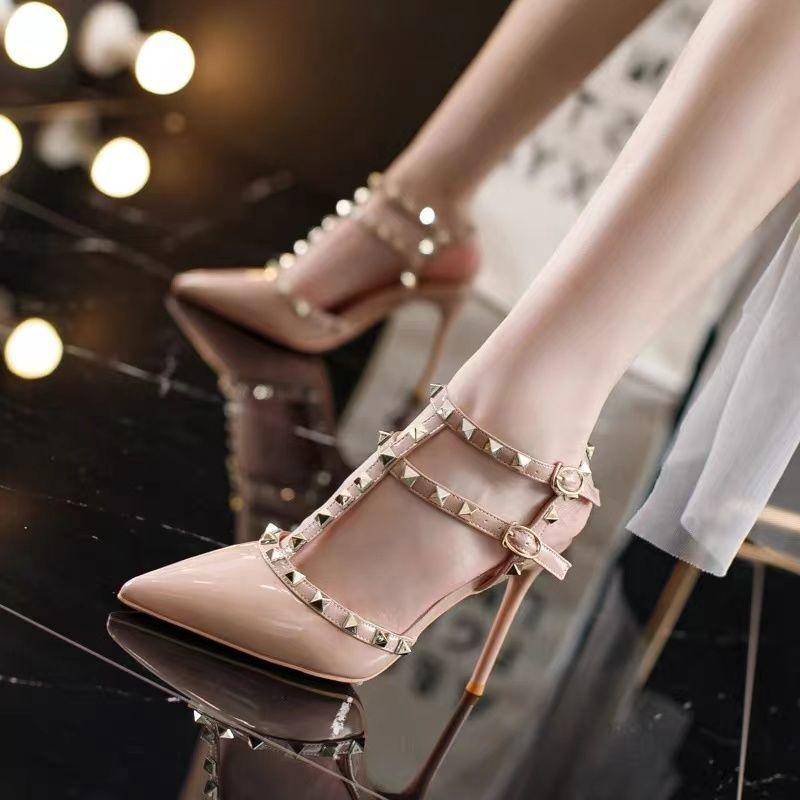 2025 Stiletto Sandals for Women Fairy Style Rivet Spring New Versatile Pointed Toe Plus Size High Heels Fashion Hot Item 3