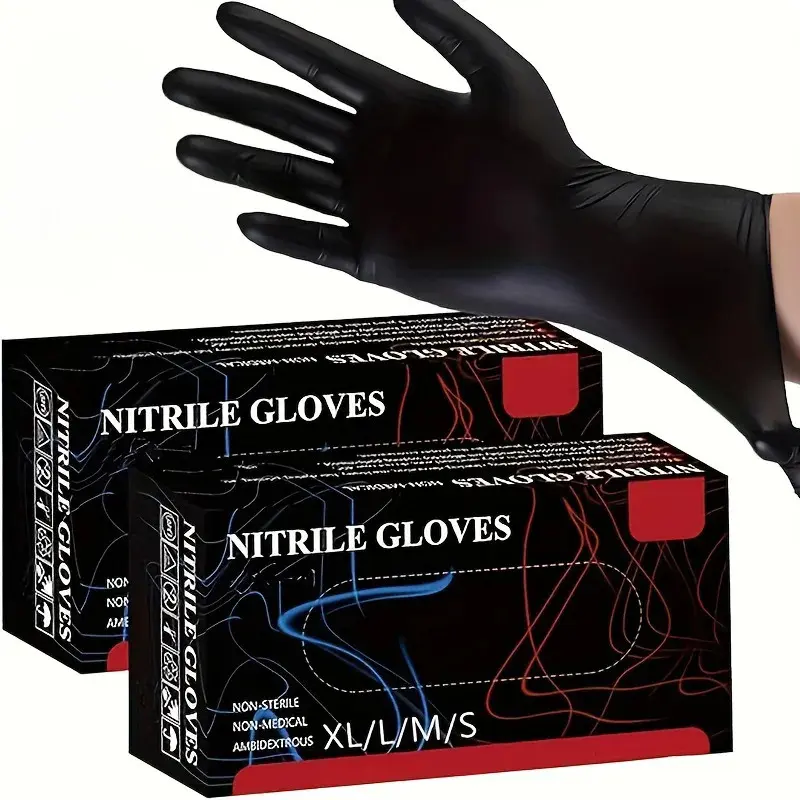 Găng tay Nitrile màu đen dùng một lần, 50 / 100 CÁI, Sử dụng trong gia đình, Không có cao su, Không có bột, Thích hợp để làm sạch, Xăm hình và dụng cụ làm tóc